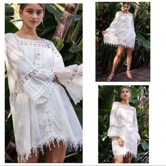 𝅺POL Simple Beauty Woven Tunic Dress in White - Picture 1 of 16